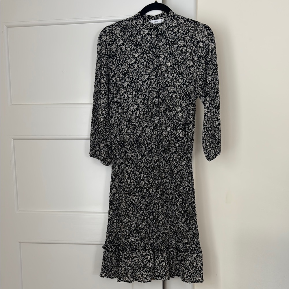 Mango Black and White Ruffled Tiered Dress Size Medium NWT